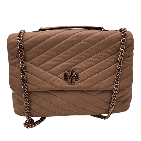 Tory Burch Beige Chevron Convertible Leather Kira Shoulder Bag - Picture 2 of 10